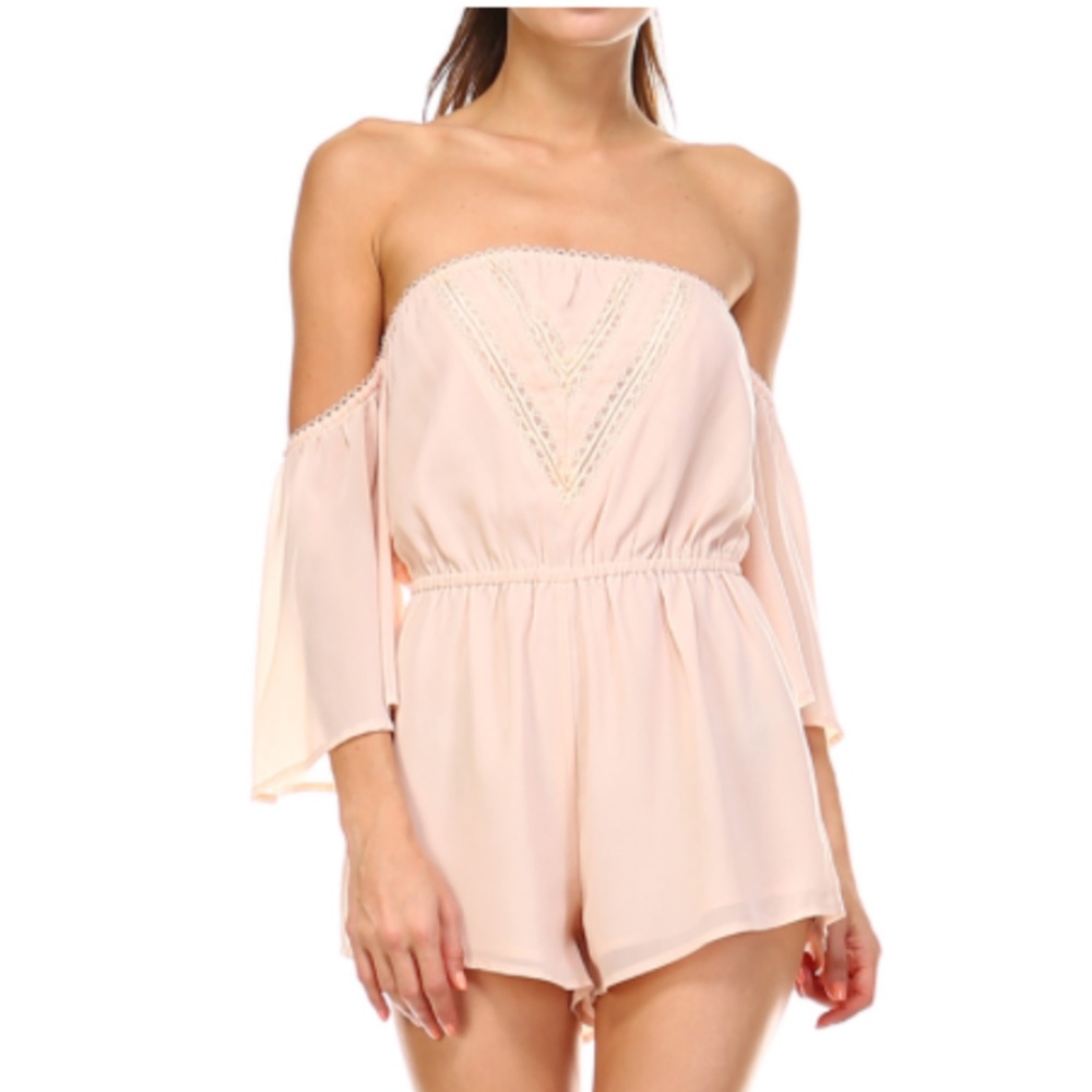 Light Peach Off the Shoulder Angel Sleeve Romper